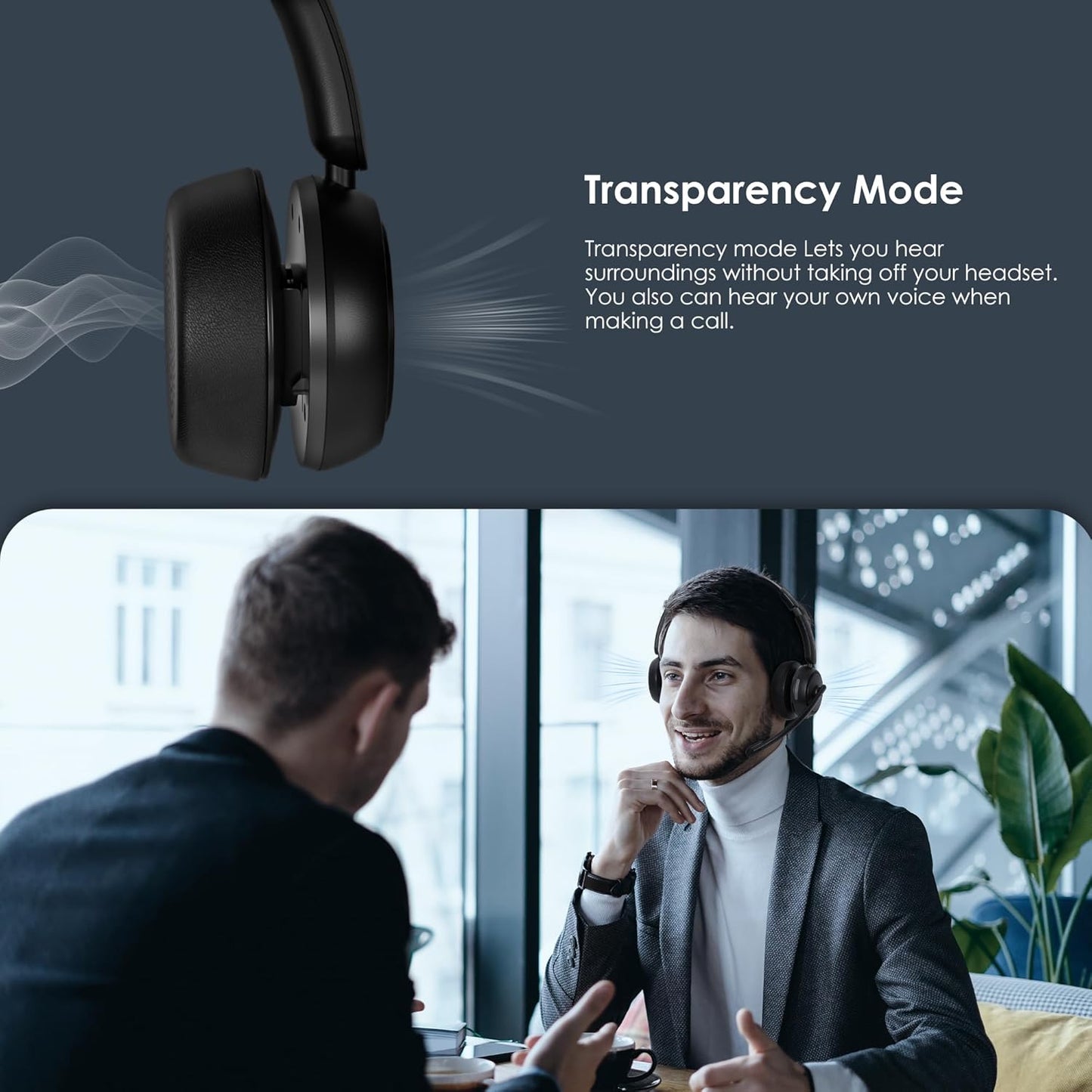 Wireless Headset with ANC & ENC, Bluetooth 5.4 Headset with USB Dongle, Wireless Headphones with Flip-to-Mute Microphone for Work from Home/Office/PC/Cell Phones