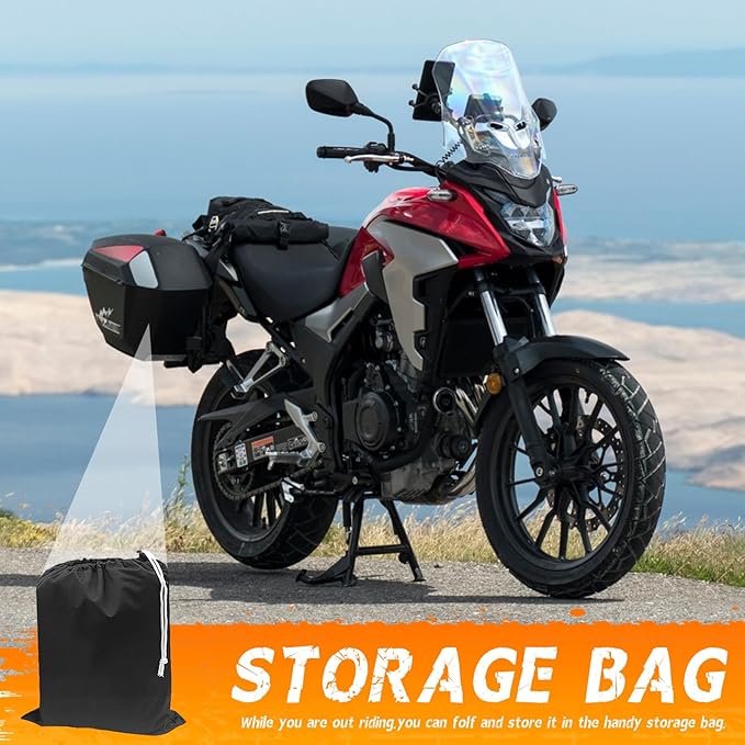 Motorcycle Cover, All-Weather Universal Motorcycle Outdoor Waterproof Cover with Locking Holes & Reflective Strips for 116″ Yamaha Honda Motorbike Accessories(Black&Silver)