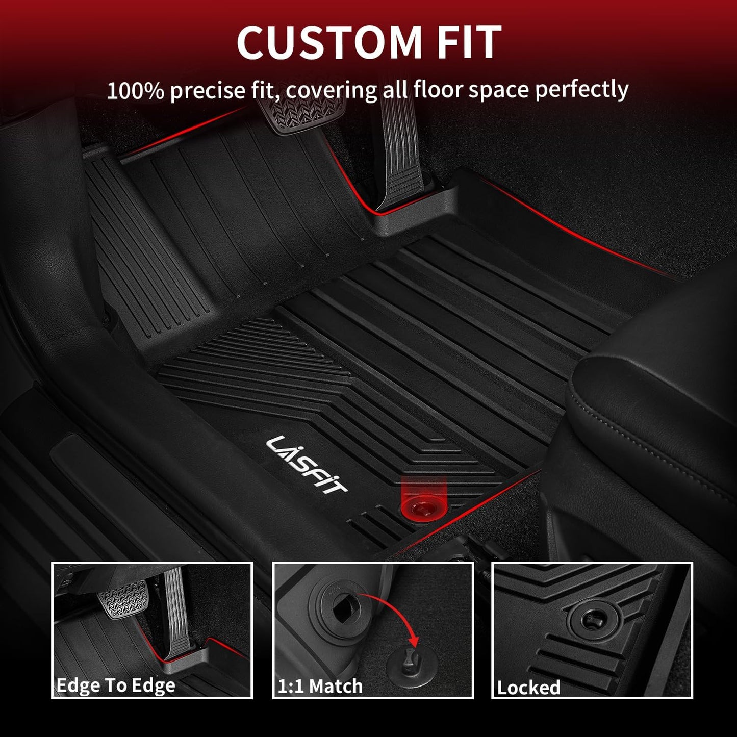 LASFIT Floor Mats for Toyota 4Runner 2013-2024 (Fit 7 Seats&5 Seats) & for Lexus GX460 2014-2023, All Weather TPE Custom Fit Floor Liner for 4 Runner 5th gen Front & Rear 2 Row Car Mats, Black