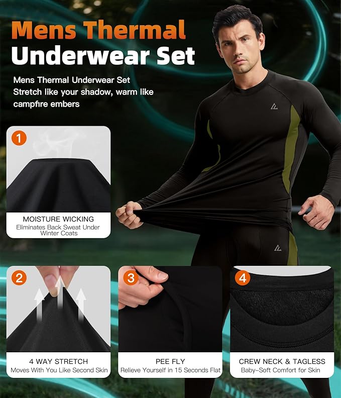 CL convallaria Thermal Underwear Long Johns Set Mens Winter Gift Hunting Gear Sport Base Layer Bottom Top