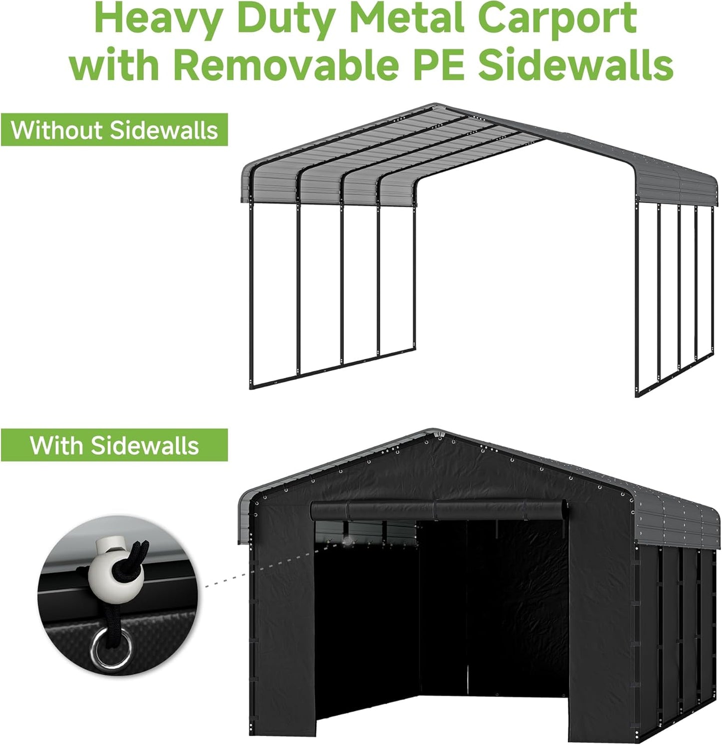 Real Relax 12'x20' Heavy Duty Metal Carport, Outdoor Garage Car Shelter Shade with Galvanized Roof & Removable Sidewalls, Heavier Metal Frame for Car and Boats, Truck Grey