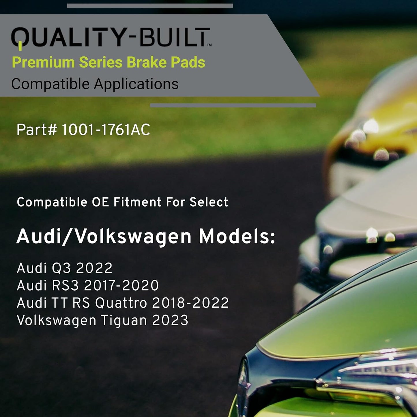 Premium Ceramic Rear Brake Pads (1001-1761AC) Compatible with Audi Q3 2022-2022, Audi RS3 2017-2020, Audi TT RS Quattro 2018-2022, Volkswagen Tiguan 2023-2023