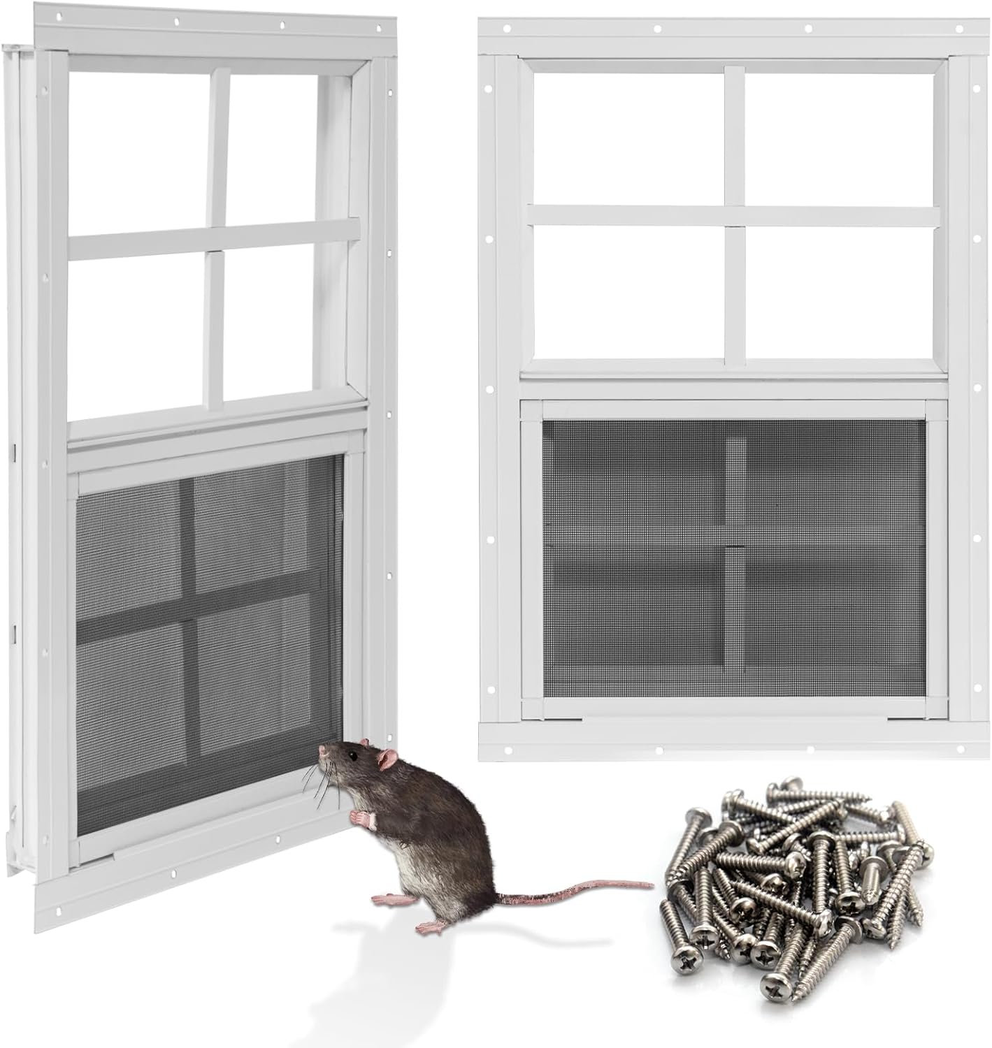 NeatiEase Upgraded Shed Windows 2 Pack, 12" x 18" Windows with Tempered Glass and Stainless Steel Screen for Shed, Chicken Coop, Playhouse, Household, Garage(White)