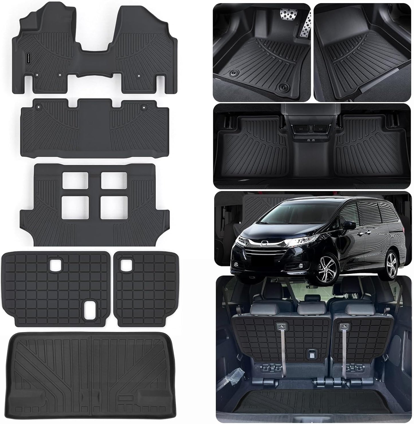 Floor Mats & Trunk Mats for 2011-2017 Honda Odyssey, TPE All Weather Protection 3 Rows Car Floor Liners with Cargo Liners Covering The backrest Accessories
