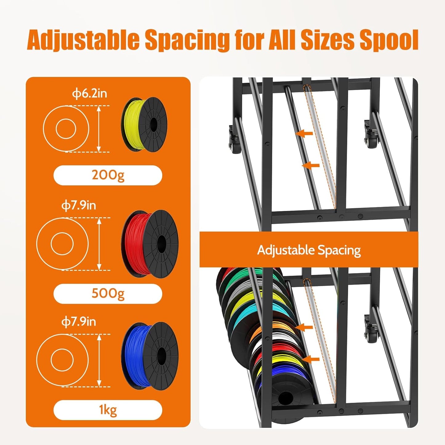 3D Printer Filament Cart, 2 Rows Filament Storage Rack Shelf for PLA/TPU/ASA/Nylon Filament Metal Storage Rack with Storage Board, 3D Printer Accessories for Workshop Garage Office Storage Tire Rack
