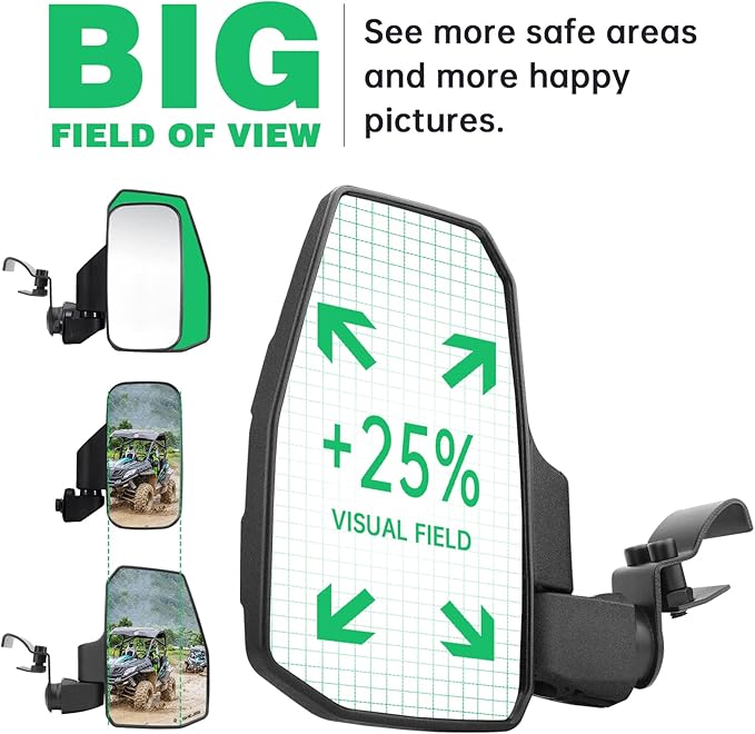 UTV Side Mirrors + Center Rearview Mirror Kit,Compatible with Polaris Ranger 1000 900 570(The Center Mirror is Only Suitable for Models with Drop-Down Mounting Holes,Not Compatible with Full-Door)