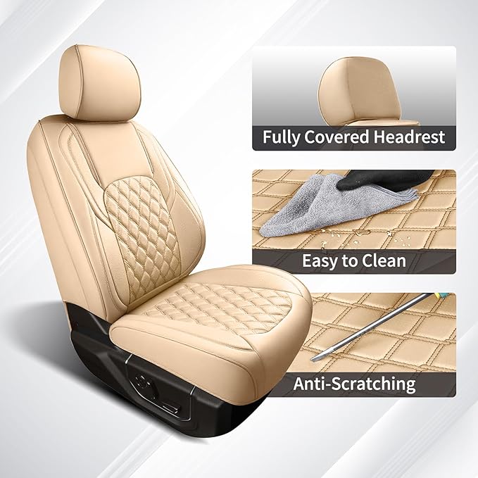 Huidasource F150 F250 F350 Front&Rear Leather Seat Covers Fit for 2015-2025 Ford F150 SuperCrew & 2017-2025 F250 F350 F450 Super Duty Crew Cab XL XLT Lariat King Ranch Platinum(Full Set/Beige)