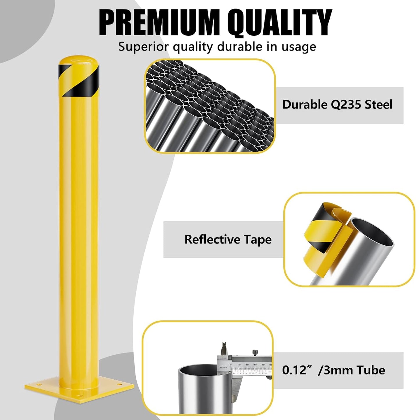 Parking Bollard Post, Bollards Steel 36 inch, 4.5 Inch Diameter Bollard Covers, Yellow Powder Coated Safety Parking Barrier Post, for Traffic Sensitive Areas (36inch 4Pack)