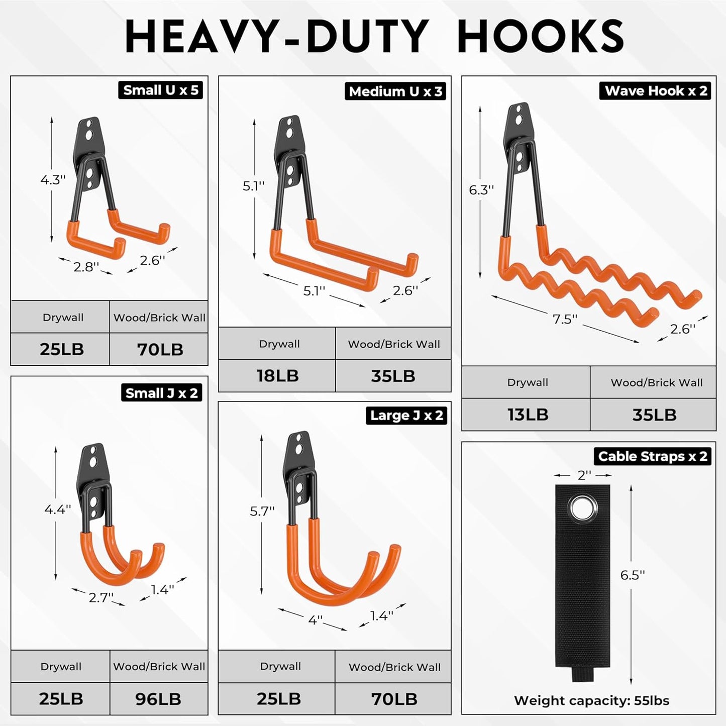 BONTEC 16 Pack Heavy Duty Garage Hooks, Steel Wall Mount for Garage Organization, Ladder & Bike Hooks, Garden Hose Holder, Tool Hangers, for Home, Workshop & Storage (Orange)