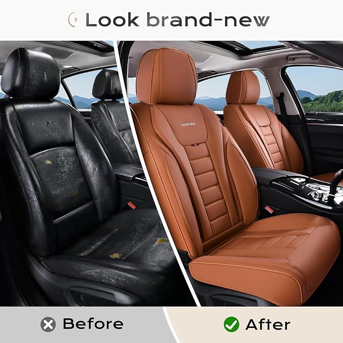 Coverado Car Seat Covers, Front Covers for Cars, Car Seat Cover Front Seats, Automotive Seat Cover, Waterproof, Leather Car Seat Cushion, Universal Interior Covers Seat Protectors for Most Cars