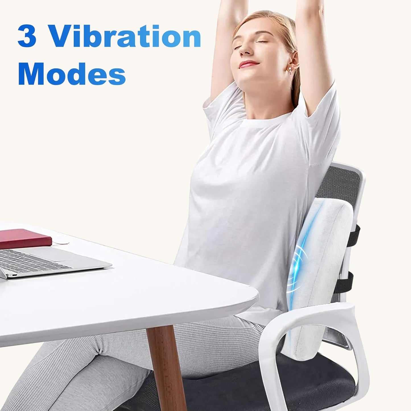 CILI Lumbar Support Pillow for Office Chair, Heated Back Support with Vibration, Back Massager for Chair, Rest Cushion Pillow for Desk Chair Sofa, Gifts for Mom Dad Women Men(Blue)