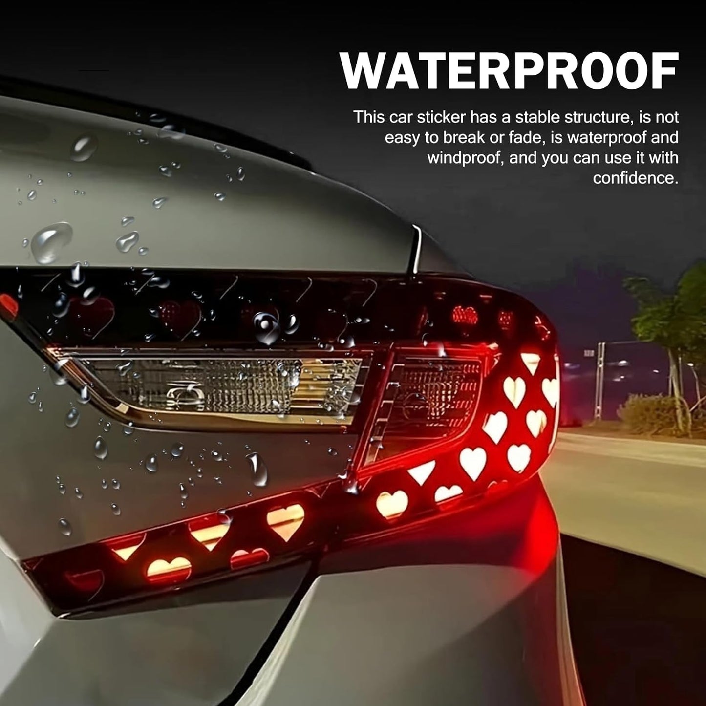 Car Rear Tail Light Lamp Stickers, Hollow Heart Pattern Sticker, Waterproof Taillight Tint Film Sheet for Car Rear Tail Lights, Funny DIY Headlamp Taillight Cover Trim (Pink)