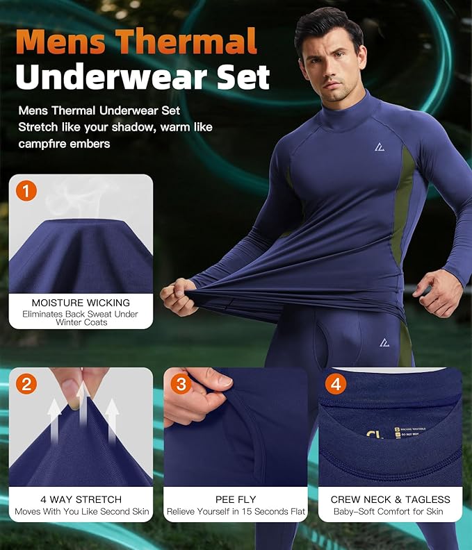 CL convallaria Thermal Underwear Long Johns Set Mens Winter Gift Hunting Gear Sport Base Layer Bottom Top