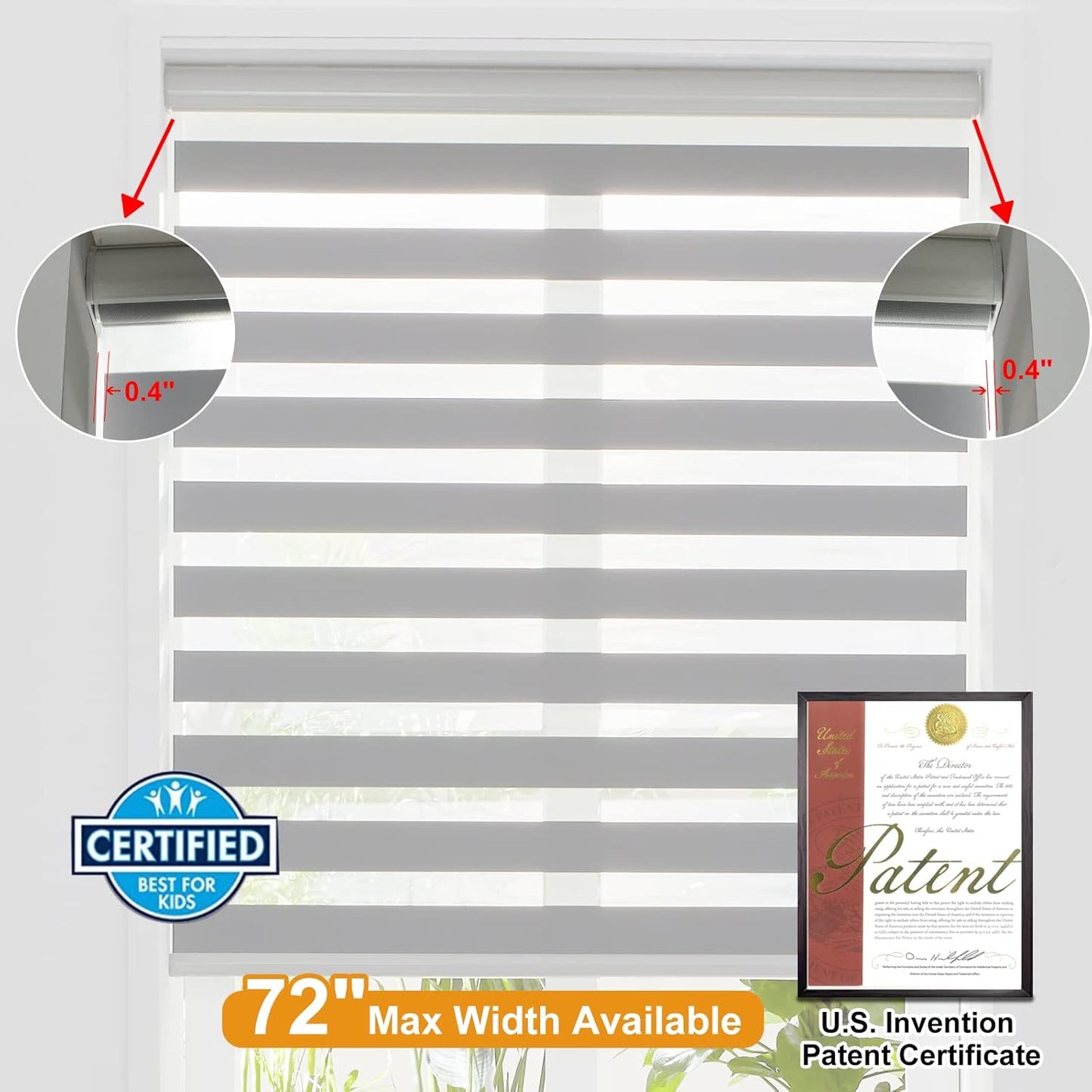Persilux Zebra Blinds Cordless Blinds for Windows (55" W x 72" H, Grey) Dual Layer Zebra Shades, Light Control for Day and Night, for Home, Office, Bedroom, Living Room…