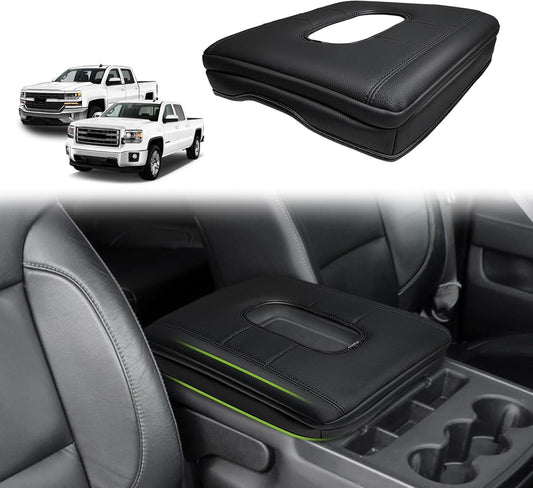 Muslogy Center Console Armrest Cover for Chevy Silverado & GMC Sierra 1500 2500 3500HD 2014-2018 Comfort Armrest Pad Arm Rest Cushion Vegan Leather Protector 1-Inch Extra Thick(Jump Seat ONLY)