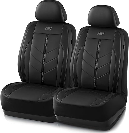 Skechers Car Seat Covers,Luxury Faux Leather Seat Covers,Waterproof Anti Slip Car Seat Protector Front Seats,Car Accessories Airbag Universal Fit for Most Cars,Vans,Trucks,SUV,Black