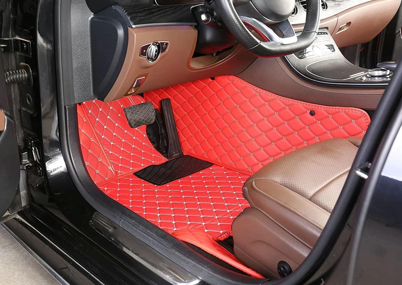 Custom Artificial Leather Waterproof All-Weather Car Floor Mats Fit for 99% Sedan SUV Sports Car Vehicle Car Mat (Pink)
