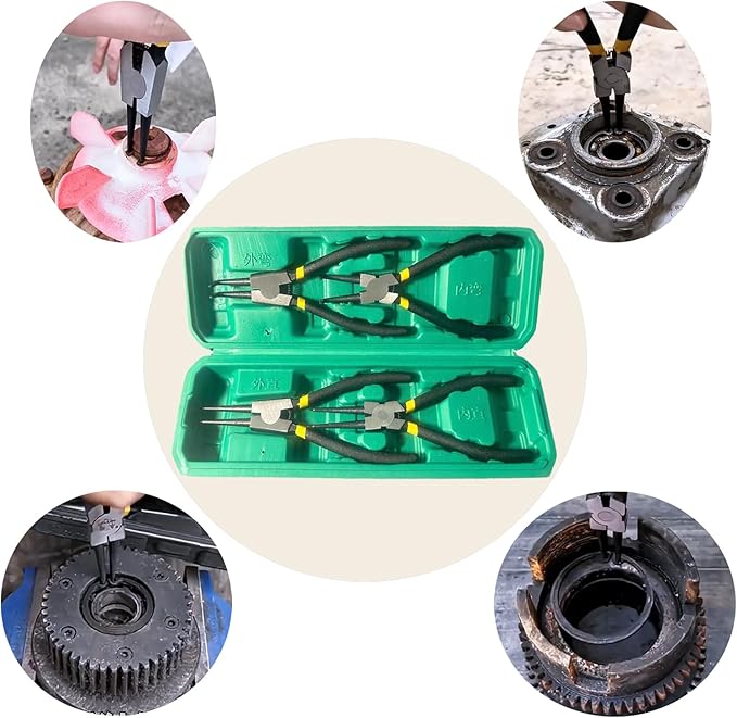 4 PCS Snap Ring Pliers Set – 7" Internal & External Circlip Pliers with Straight/Bent Jaw Tips, Heavy Duty CR-V Steel Retaining Ring Pliers Kit with Storage Box