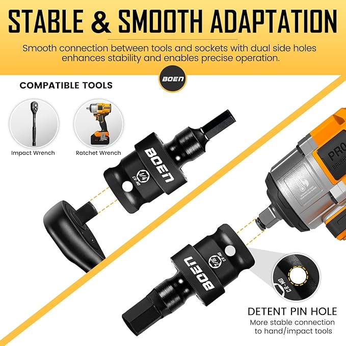 boen 3/8" Drive Universal Hex Bit Socket Set, 7-Piece SAE Impact Swivel Allen Bit Sockets, 360° Rotation Flexible Wobble Hex Bit Driver Socket Set, With Storage Rail, CR-MO Steel