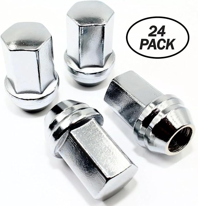 Set of 24 Veritek 14x1.5mm OEM Factory Style 1.80 Inch Length 7/8 22mm Hex Duplex Large Acorn Seat Wide Base Replacement Chrome Lug Nuts for Buick Cadillac Chevy Chevrolet GMC Factory Wheels