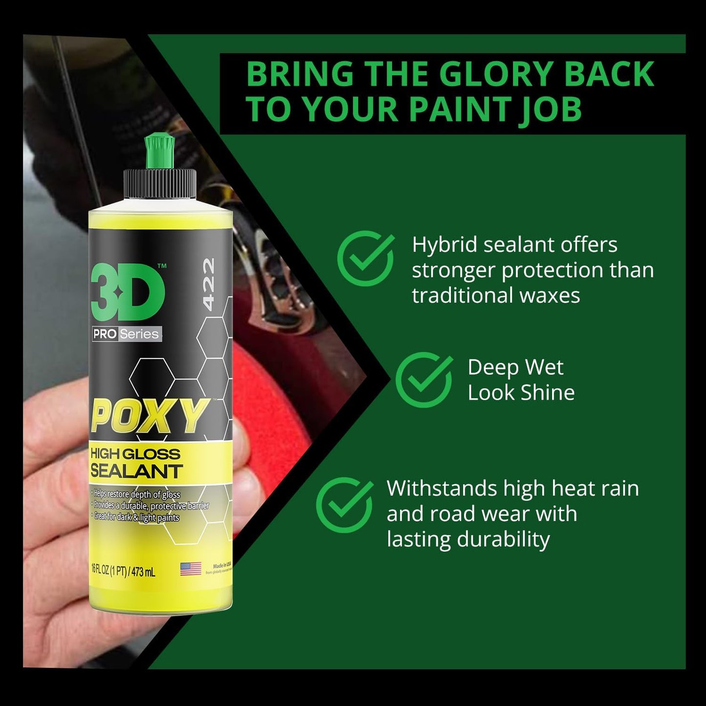 3D POXY Montan Wax Sealant – Long Lasting Hybrid Car Wax for High Gloss Finish & Paint Protection | Non-Staining Formula | Easy to Apply | Made in USA | 16 oz