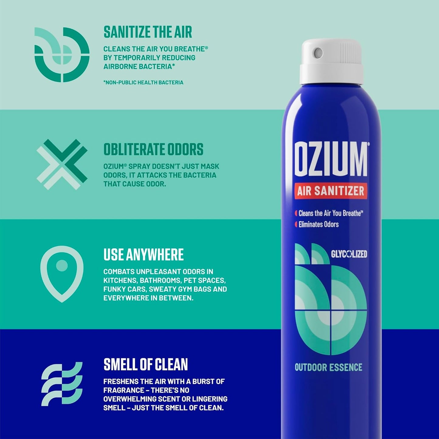 Ozium 3.5 Oz. Air Sanitizer & Odor Eliminator 4 Pack for Homes, Cars, Offices and More, Outdoor Essence, 4 Pack, MULTI