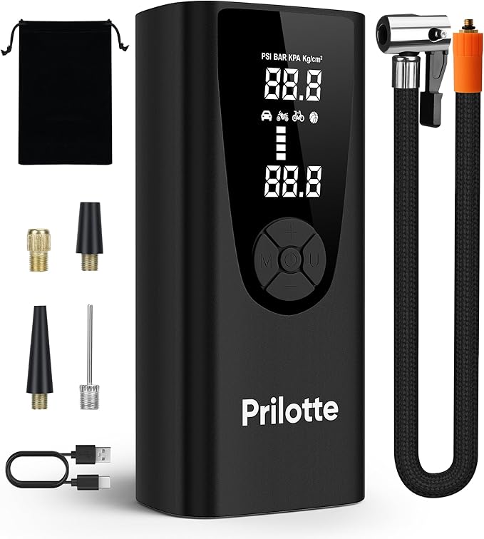 Tire Inflator Portable Air Compressor-Upgrade Air Pump for Car -180 PSI Electric Tire Inflation-Cordless Tire Pump with Pressure Gauge Emergency Light for Motor, Bike, Ball (Charcoal‌) (Charcoal‌)
