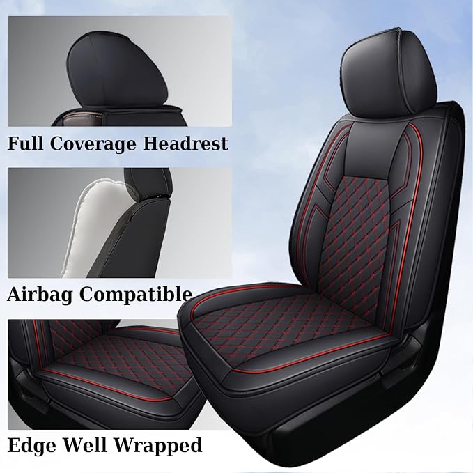 Coverado Toyota Tundra Seat Covers, Leather Seat Covers Compatible with 2007-2021 Toyota Tundra Crew/Crewmax/Extended/Double Cab Automotive Seat Covers for Car Trucks (Front, Red)