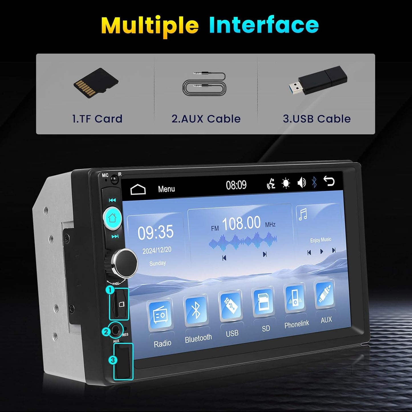 Double Din Car Stereo with 7 Inch HD Touchscreen Radio with Mirror Link Video Output Bluetooth FM Radio EQ FM/MP3/MP4/Subwoofer AUX/TF/USB Port, Car Audio Receivers with SWC Backup Camera MIC