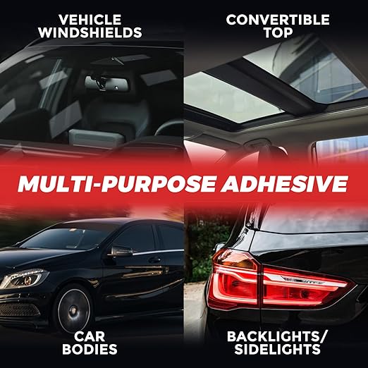 Windshield Urethane Adhesive - Quick Curing & Weather Resistant and Professional Strength Auto Glass Glue for Vertical & Overhead Application, Windshield Repair Kit with Gloves,10.5Oz Black (1-Pack)