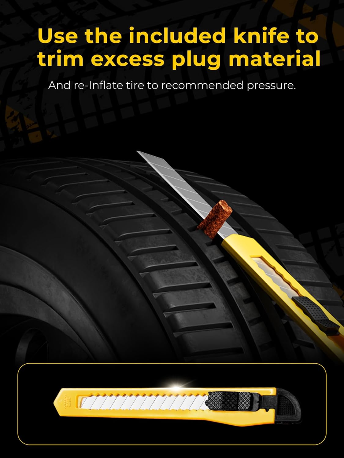 Tire Repair Kit with Plugs Fix Punctures & Plug Flats with Ease - Heavy Duty Flat Tire Puncture Repair Kit for Car, Motorcycle, ATV, UTV, RV, Trailer, Tractor, Jeep, Etc