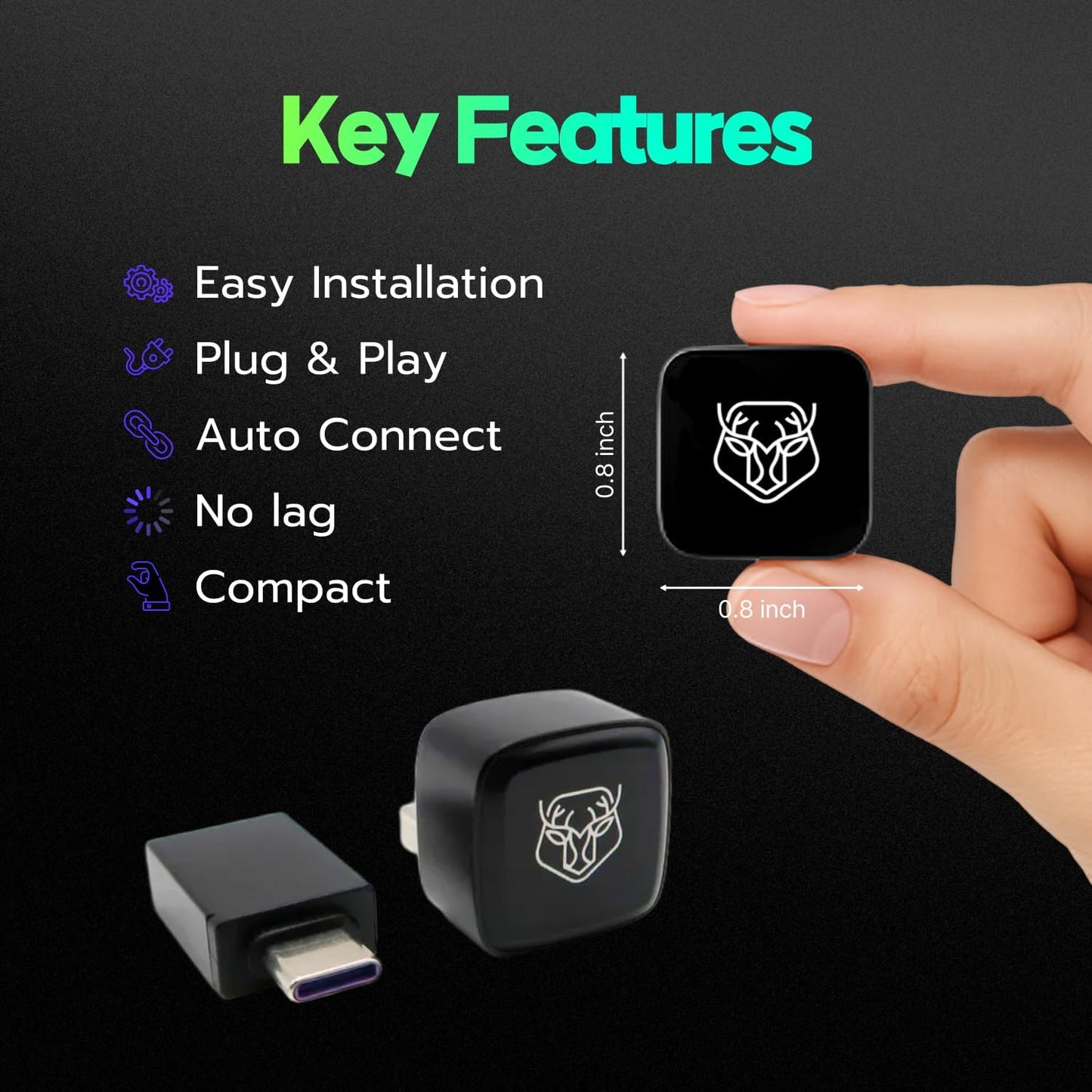 2025 Upgraded Wireless CarPlay & Android Auto Adapter | Instantly Converts Wired to Wireless | Fast 5.8GHz WiFi + BT 5.4 | USB-A & USB-C | Compatible with Most Cars 2016+