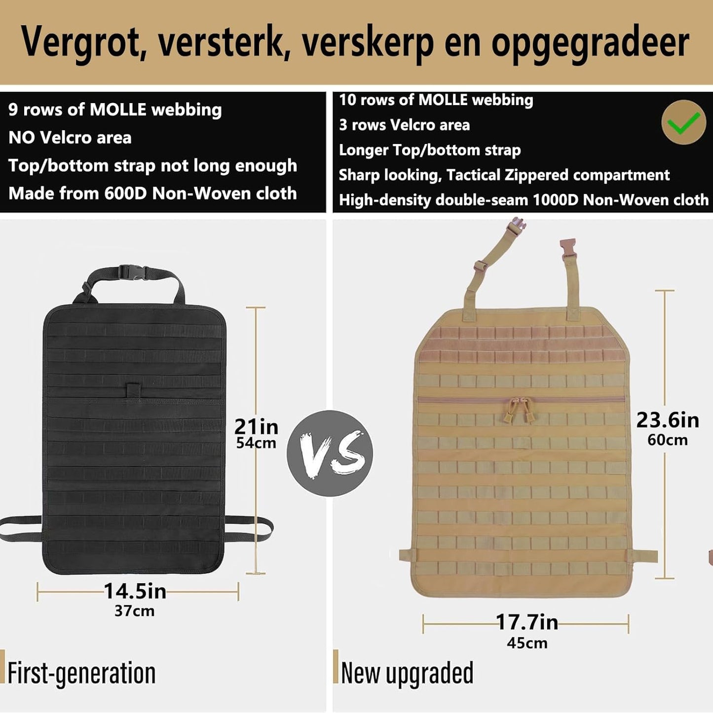 Universal Tactical Seat Back Organizer Vehicle Molle Panel Organizer Storage Bag with 5 Detachable Molle Pouch for All Vehicel Such as Jeep,Truck,SUV, Car, Ford,Chevy etc