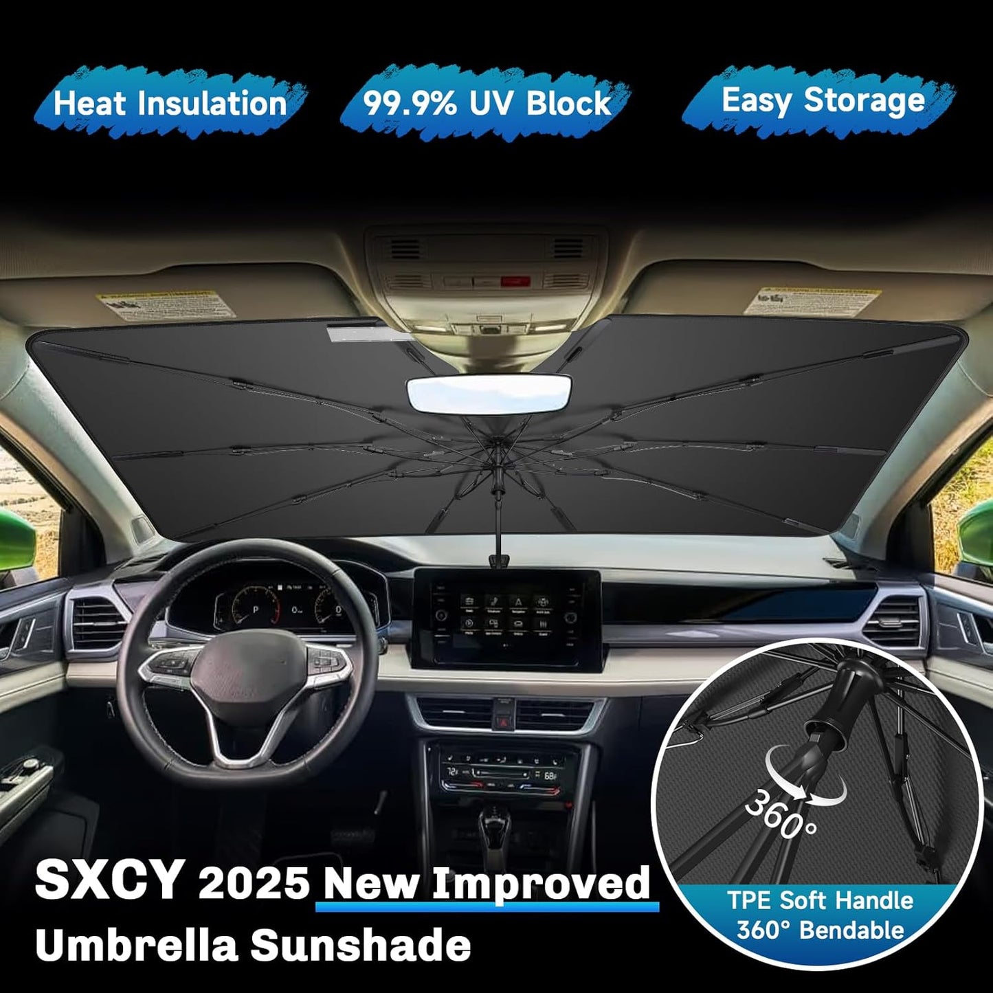 SXCY for 2022-2025 Volkswagen Taos Windshield Umbrella Sunshade [Easier Foldable] for 2025 VW Taos Accessories 2025 Taos Sunshade Umbrella for 2025 Taos Windshield Sun Shade Umbrella