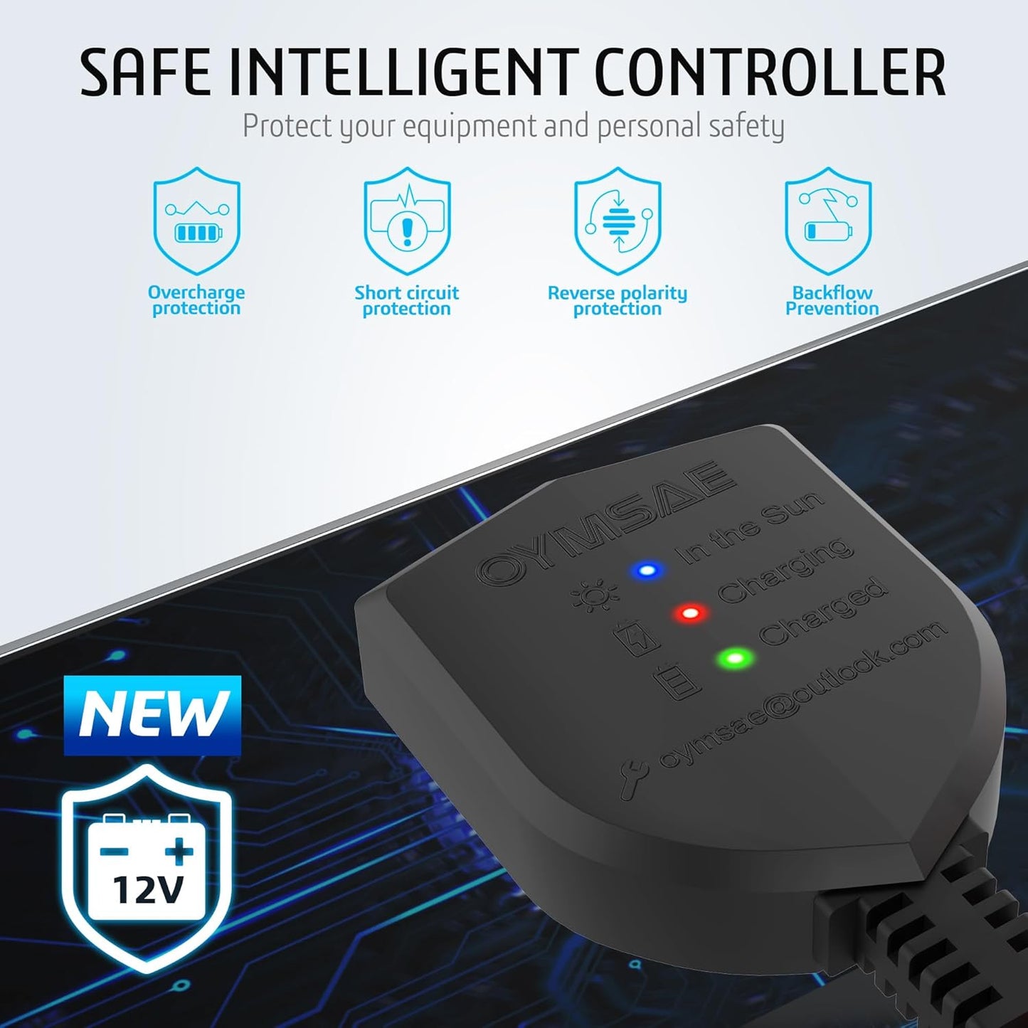 OYMSAE 5W 12V Solar Car Battery Charger Portable Waterproof Solar Power Battery Charger & maintainer with Trickle Cigarette Lighter Plug & Alligator Clip