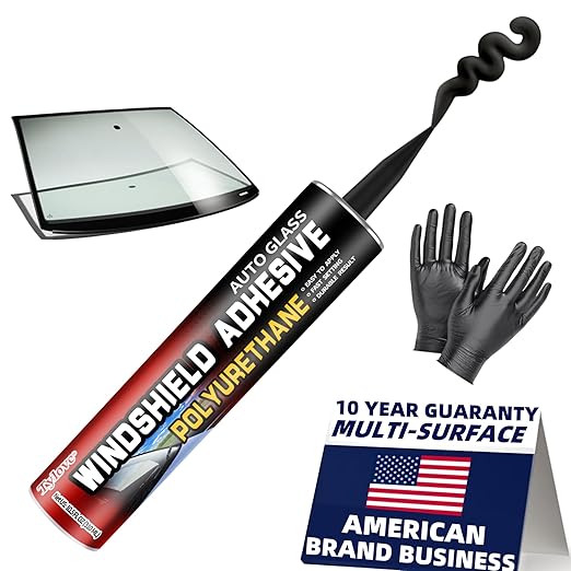 Windshield Urethane Adhesive - Quick Curing & Weather Resistant and Professional Strength Auto Glass Glue for Vertical & Overhead Application, Windshield Repair Kit with Gloves,10.5Oz Black (1-Pack)
