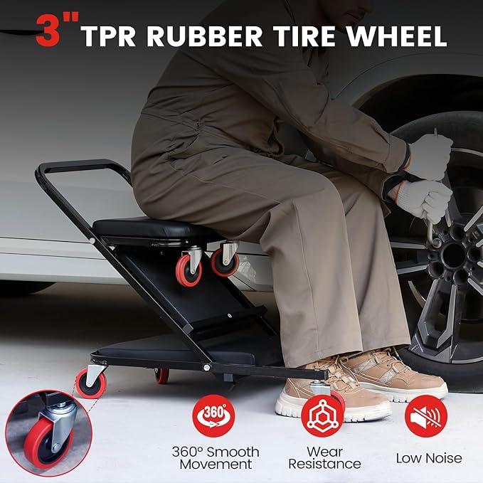 Creeper, 40 Inches 4 in 1 Z Creeper Seat 2025 Upgraded 450 lbs Capacity Garage Chair Adjustable Rolling Folding Car Creeper with 6 pcs 3" Wheels,Lay Down or Sit for Garage, Shop, Auto Repair