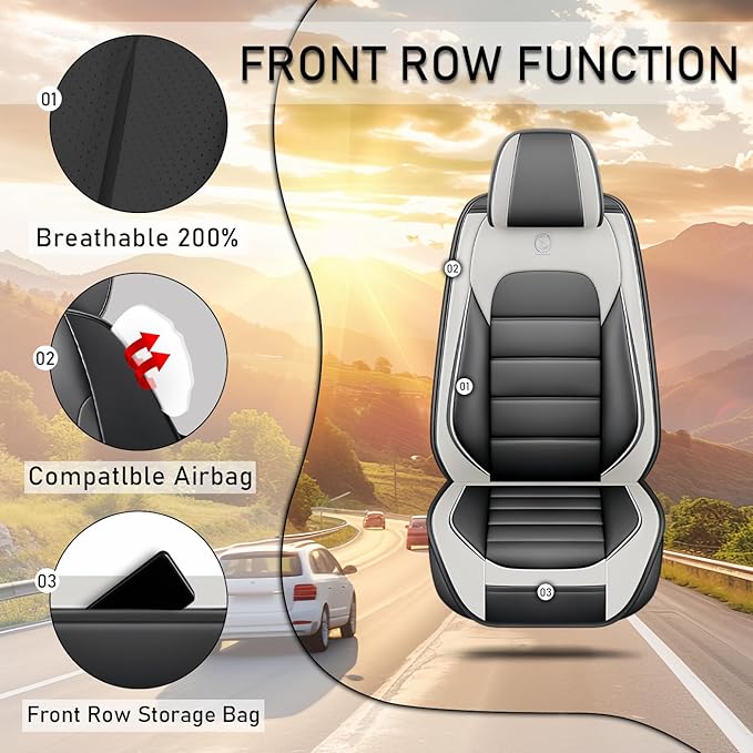 Car Seat Covers Fit for Toyota Highlander 2000-2025 | 7 Seat Car Seat Cover | No-Slip Waterproof Breathable Faux Leather Automotive Seat Covers Auto Interior Covers White Gray,Full Set