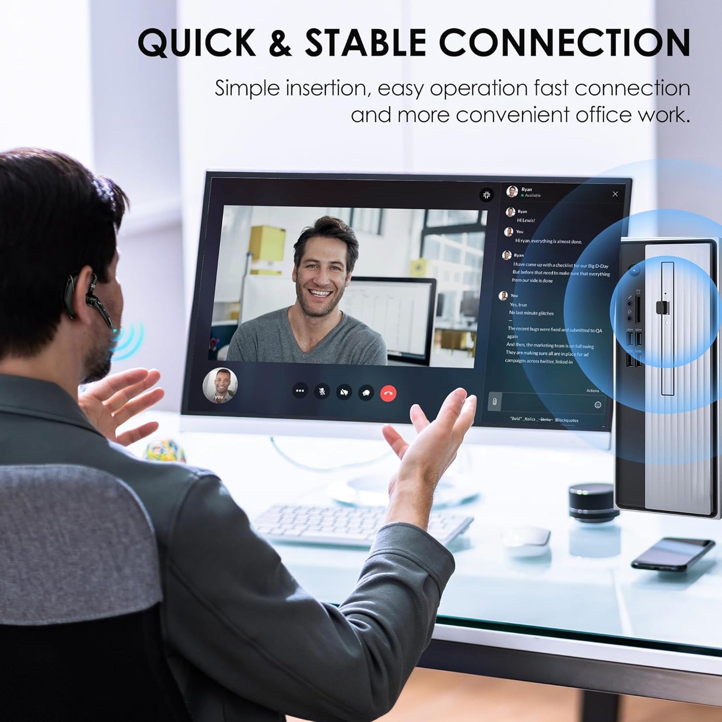 Bluetooth Headset V5.3, 96H Talktime, Wireless Earpiece with 1000mAh Charging Case, Bluetooth Headphones with Dual-Mic for Computer Cell Phones Trucker Home Office Work (Gray)