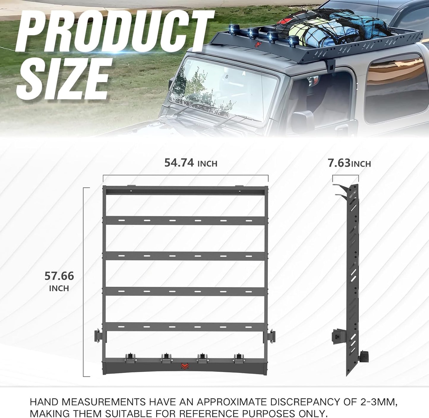 Roof Rack Cargo Basket with 4PCS LED Light Bar Compatible for 1997-2006 Jeep Wrangler TJ 2 Doors Hardtop, Luggage Racks Rooftop Storage Carrier (Black)