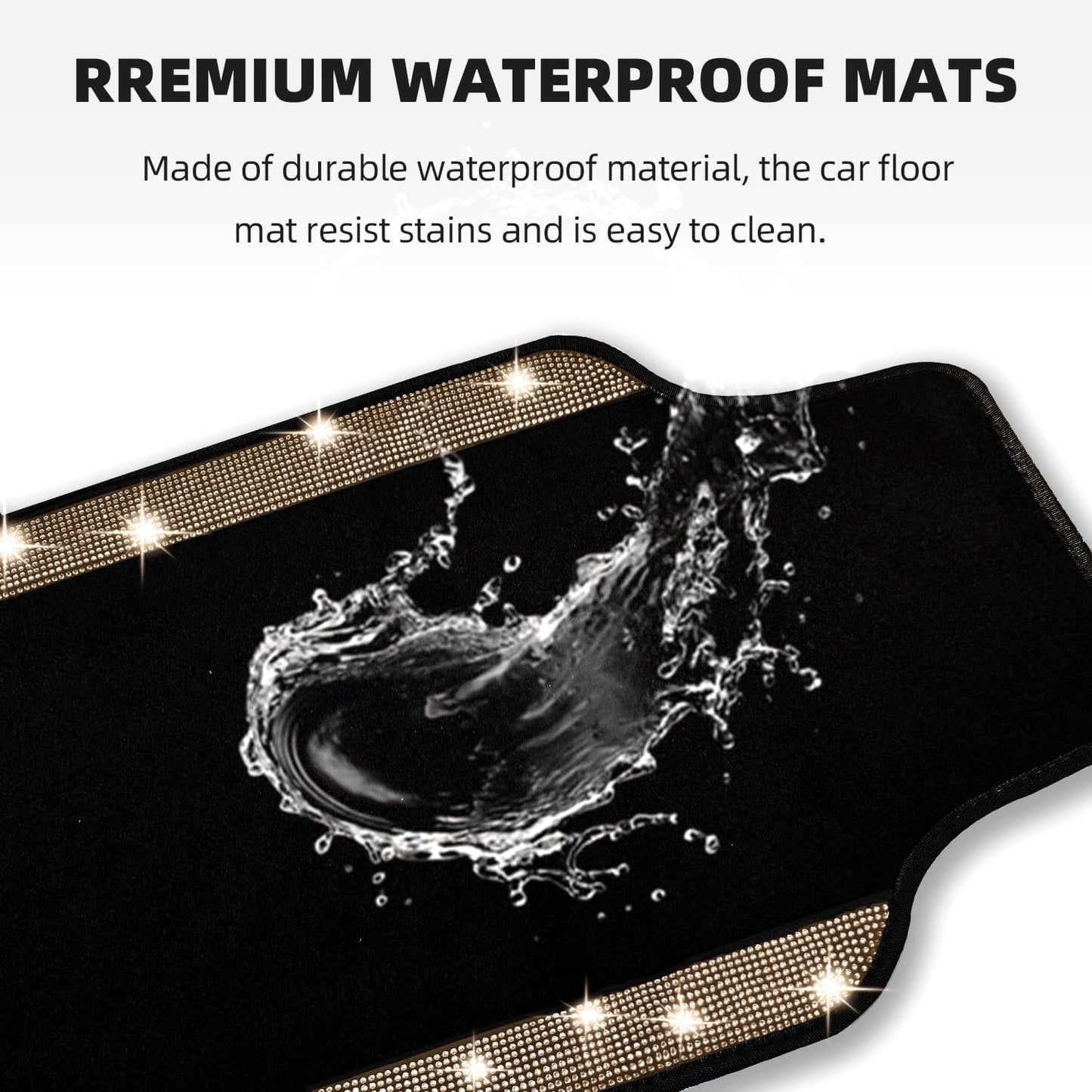 NBTEPEM Gold Bling Car Floor Mats Full Set, Universal Fit Most Cars,SUV, Trucks, 4 pcs Sparkle Glitter Diamond Carpet for Women Girls with Anti-Slip Pad (Gold Diamond)