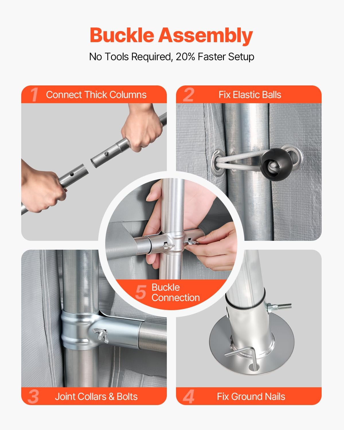 VEVOR Outdoor Storage Shed, 8 x 14 ft Portable Storage Tent with Roll-up Door & Vents, Waterproof Canopy Shed Shelter, Heavy Duty Frame, Patio Garage Carport for Motorcycle, Lawn Mower, Bike, Grey