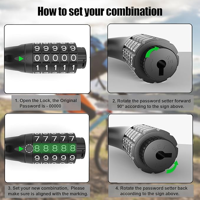 Bike Lock with Numbers and high Security Level, Bike Chain Lock, Bicycle Locks, 5 Digit Combination Lock for Bike, Bicycle, Scooter, Motorcycle, Door, Gate, Fence