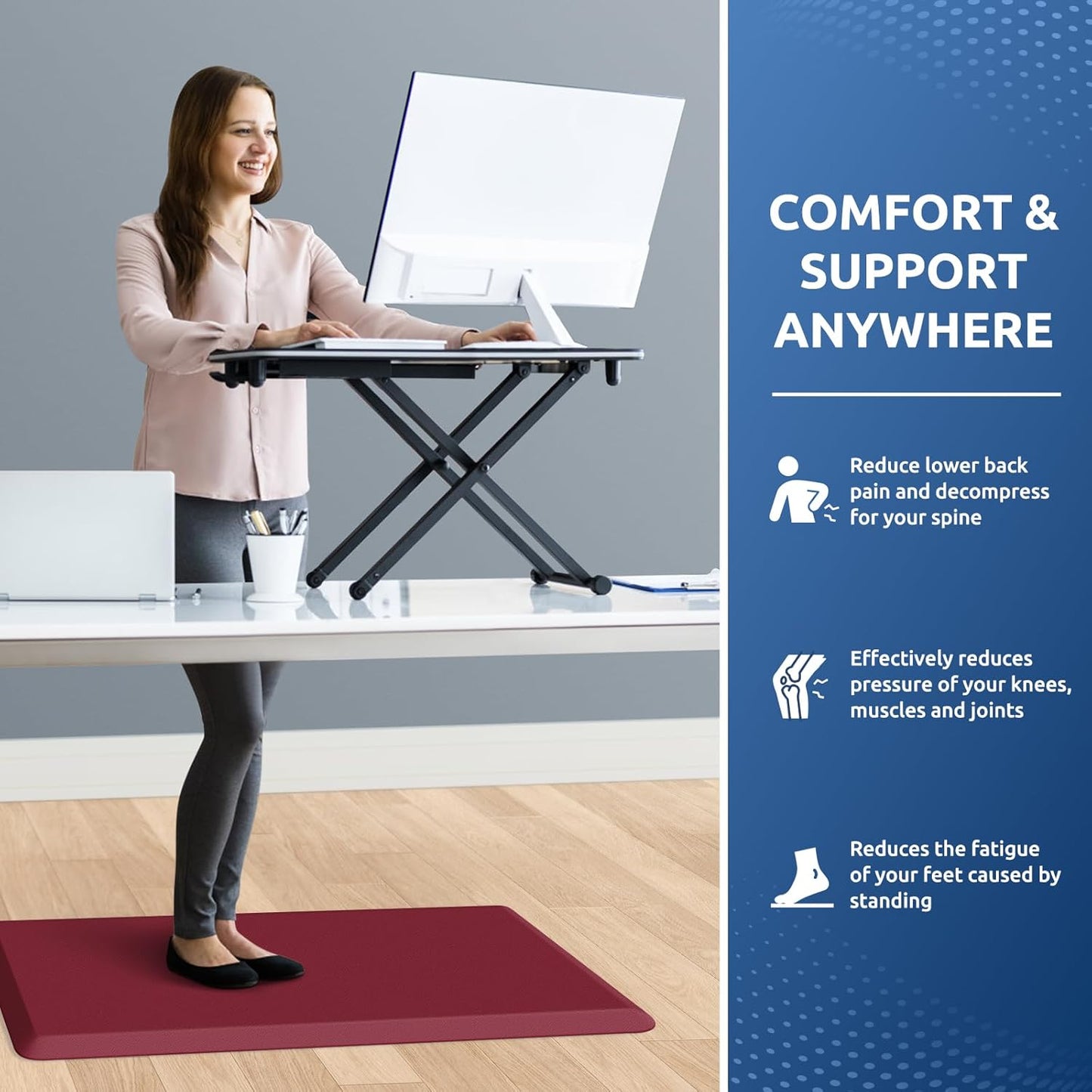 KitchenClouds Kitchen Mat Cushioned Anti Fatigue Rug 20"x39" Waterproof, Non Slip, Standing and Comfort Desk/Floor Mats for House Sink Office (Red)