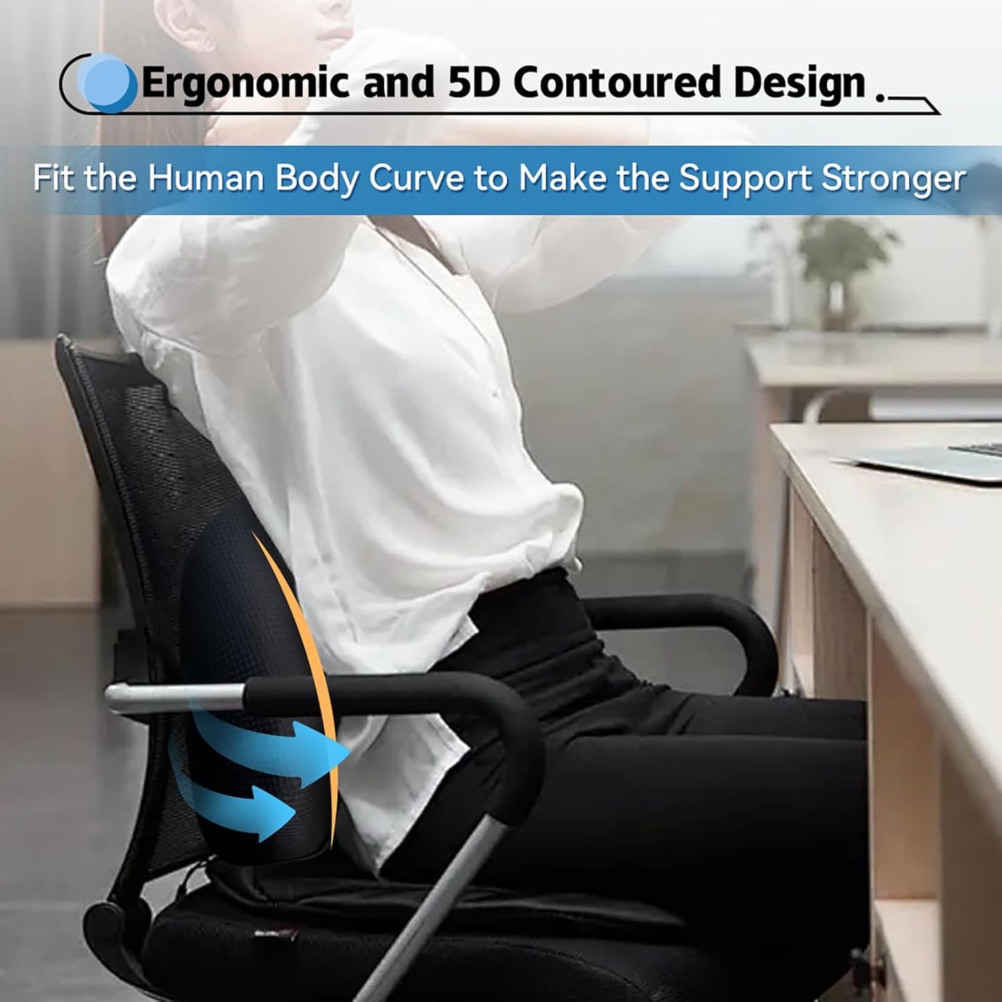 Lumbar Support Pillow for Car, 100% Memory Foam Lumbar Pillow with Breathable Removable Cover, Ergonomic Design - Back Pillow Lumbar Support Pillow for Car Seat/Back Pain Relief(Ice Silk Black, 1PC)