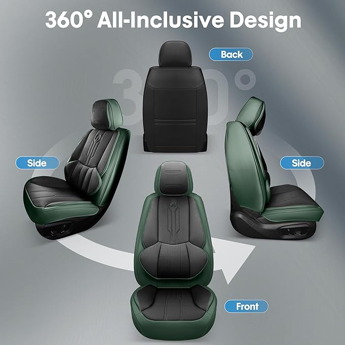 Car Seat Covers Custom Fit for Ford F150 2009-2026, Faux Leather Seat Cover Set for 2017-2026 F250 F350 F450, Accomodating Regular Cab Super Cab Super Crew Pickup Truck Cushions(BlackGreen,Front Seat)