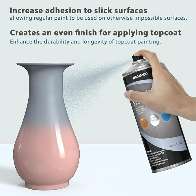 NADAMOO All Surface Primer Spray, One-Part Epoxy Primer Matte Gray, 2 Cans, Enhance Adhesion for Multi Surface - Porcelain, Glass, Metal, Plastic, Wood