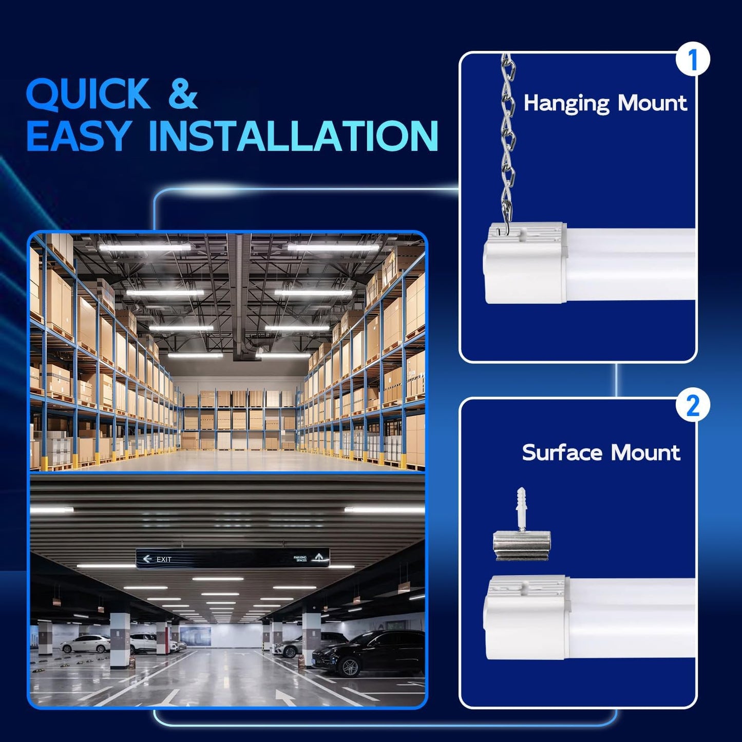 hykolity 10 Pack 4FT Linkable LED Utility Light Fixture, 4400lm, 42W, 5000K Daylight for Workshop, Garage, Hanging or Surface Mount, with Power Cord, ETL