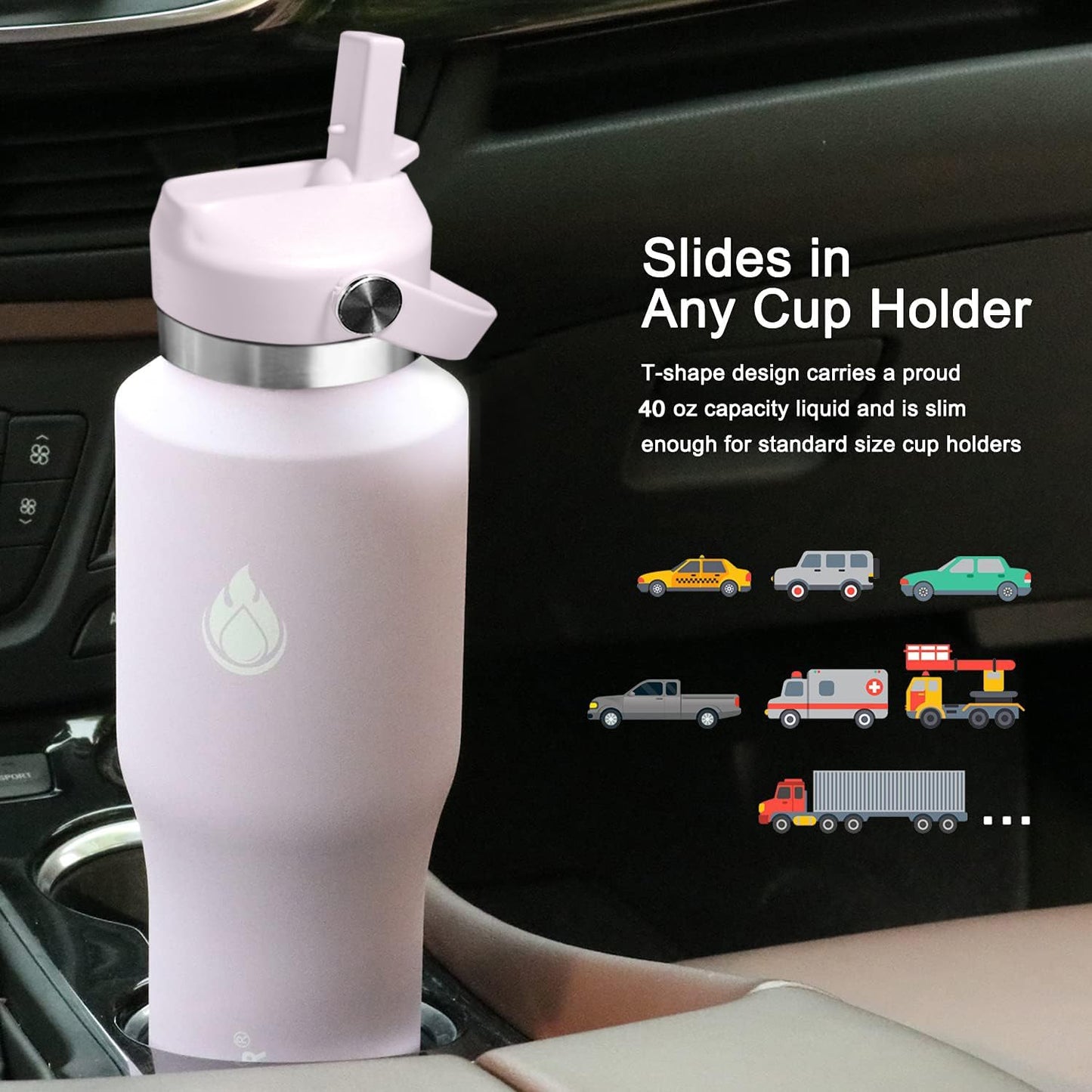 SENDESTAR 40oz Water Bottle Wide Mouth Stainless Steel Vacuum Insulated Double Wall with 2 Straw Lids Fit in Any Car Cup Holder