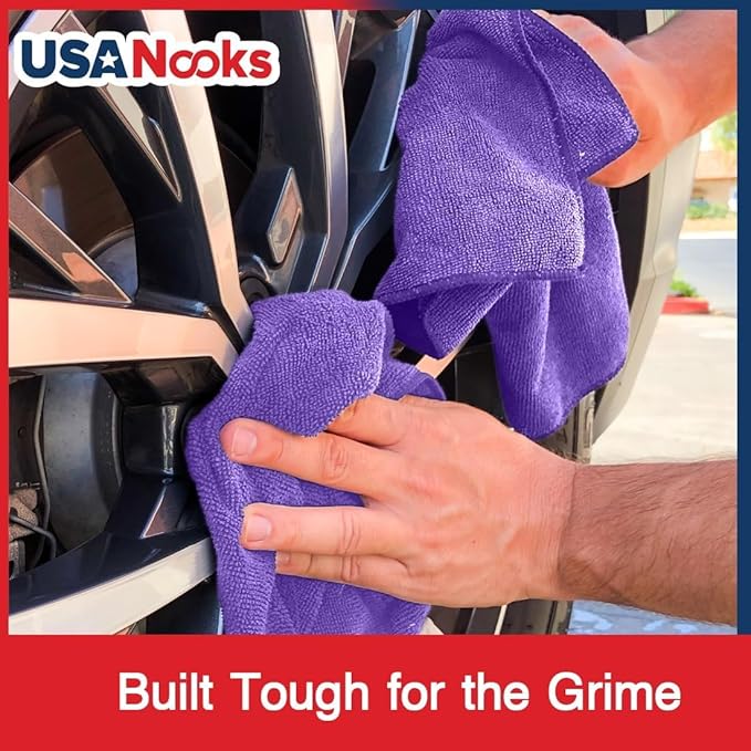 USANOOKS Microfiber Cleaning Cloth - 1200 Washes, Ultra Absorbent Towels Grip Root Weave Grime - 08pack - Purple